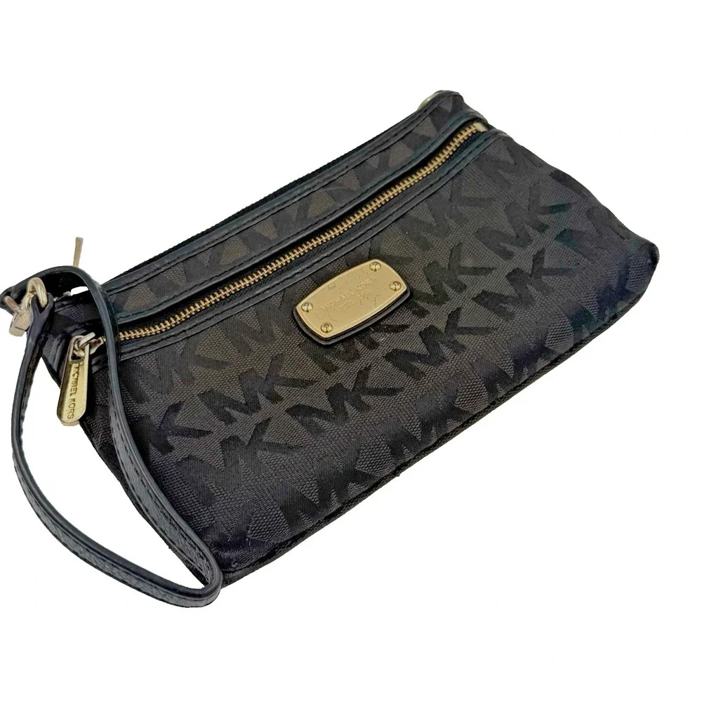 Michael Kors Jet Set Large Wristlet - Black Signature MK‎ Monogram Jacquard